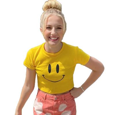 China Anti-Wrinkle Home Fashion Graphic Smile Print Women Beach Top Solid Color Shorts Sleeve Top Tank Top Sportwear for sale