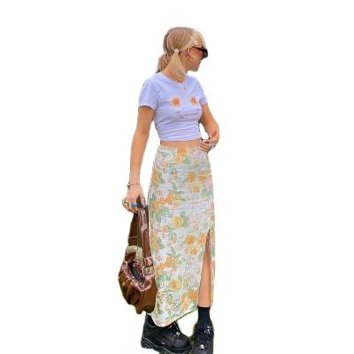 China Fashion Streetwear Home New Arrivals Breathable Skirt Female Sheer Floral Printing Casual Skirt for sale