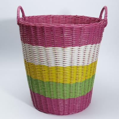 China Sustainable Hot Sale Handmade Bright Color Plastic Pipe Woven PE Laundry Basket for sale