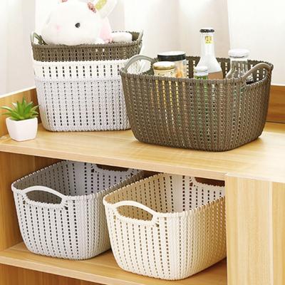 China Viable High Quality Hand - Woven Plastic Bread Picnic Snack Fruit Basket Storage Cosmetic Multifunctional Storage Box for sale