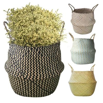 China Straw Wicker Buckets Garden Flower Pot Nordic Viable Planter Basket Handmade Bamboo Laundry Storage Baskets for sale