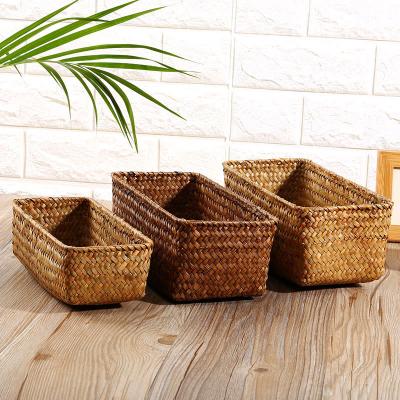 China Wholesale Viable Snack Storage Boxes Bread Fruit Wicker Basket Container Remote Control Underwear Toys Cosmetic Organizer Basket for sale