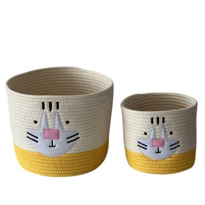 China Low Price Sustainable High Quality Rope Woven Basket Cotton Storage Basket Bucket for sale