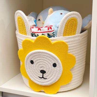 China Viable Storage Animal Basket For Kids Lion Rope Storage Basket For Baby Diaper Plush Storage Bin Rope Basket for sale