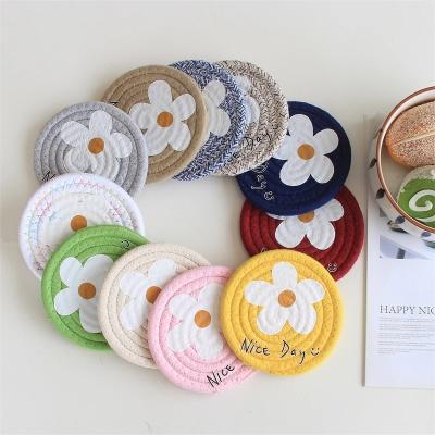 China Cute Printed Bowl Mats Cotton Rope Placemats Insulation Mats Woven Small Flower Table Coasters Viable Best Selling for sale