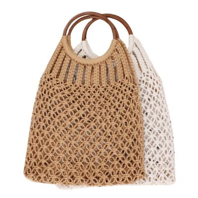 China Fashion High Quality High Quality Knitted Handmade Straw Cotton Rope Large Capacity Beach Handbag For Women for sale