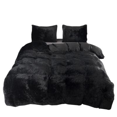 China Luxury Anti-Static Microfiber Shaggy Black Duvet Cover Comforter Bedding Set Fluffy Comforter Cover for sale