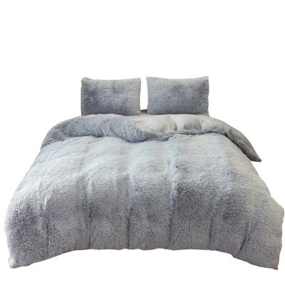 China Anti-Static Microfiber Luxury Fluffy Bedding Set Shaggy Gray Duvet Cover Comforter Set for sale