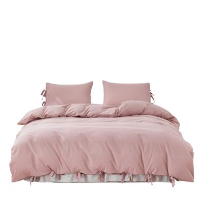 China BeddingWish 100% Washed Cotton Anti-Static Duvet Cover Set Pink Solid Color for sale