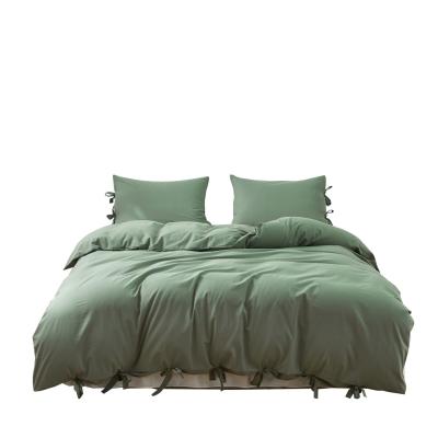 China BeddingWish 100% Washed Cotton Anti-Static Duvet Cover Set Green Solid Color for sale