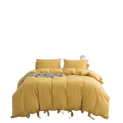 China Anti-Static Lace Up Fashion Elegant Cotton Yellow Bedding Bed Sets, Bed Sheet for sale