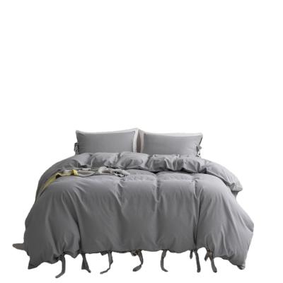 China Anti Static Lace Up Fashion Elegant Cotton Light Gray Bedding Bed Sets , Bed Sheet for sale