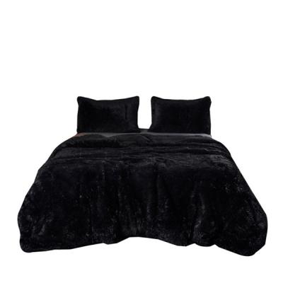 China Cozy Fluffy Fur Fuzzy Duvet Comforter Set Bedding Set 3 Piece Shaggy Bed Quilt Set Black for sale