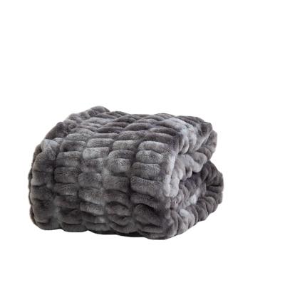 China Wholesale New Design Winter Solid Color Faux Fur Bed Gray 100% Polyester Fleece Blankets Anti-static Warm Throw Blanket for sale