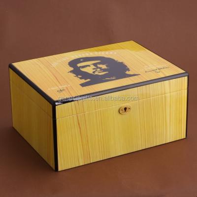 China Eco - Friendly Brown Stained Desktop Humidor Cigar Box For Cigar Storage for sale