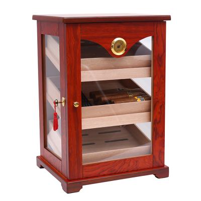 China Large Portable Wholesale Wooden Cigar Humidor With Hygrometer Glass Display Cigar Cabinet Case Cuban Box for sale