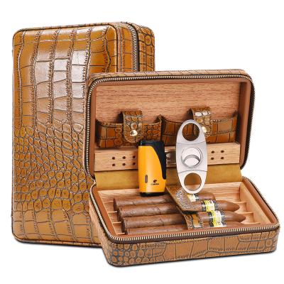 China Wholesale Solid Cigar Humidor Manufacturer Leather Case Cedar Wooden Cigar Humidor Premium Stylish Humidor Box Croco Cigar Travel Humidor for sale