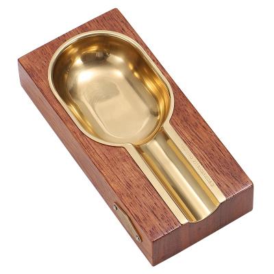 China Base Copper Metal Ashtray Portable Solid Wood Cigar for sale