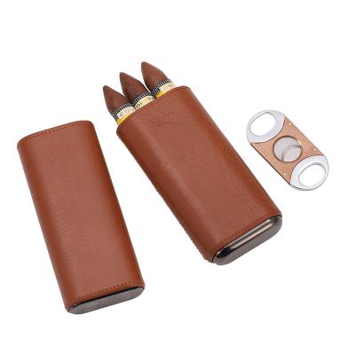 China Custom Logo Leather Cigar Case Portable With Cutter Bestselling Black Luxury Cigar Case Humidor for sale