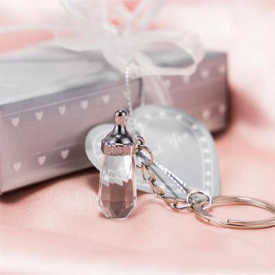 China Fashional Keepsake Gifts Kids Birthday Guest Favors Baby Shower Favor Party Supplies Decoration Milk Bottle Crystal Key Chain for sale