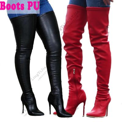 China Fashion Trend Leather Boots Women Over The Knee Thigh High PU High Heel Boots for sale