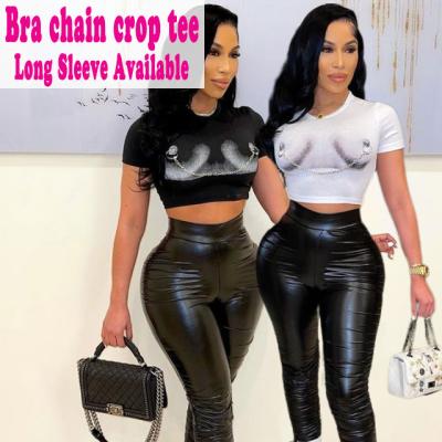 China Anti-pilling Ladies Plus Size Bra Chain Crop Tees Women's Blouses And Shirts for sale