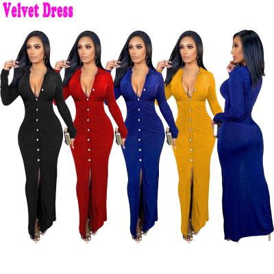 China Anti-Wrinkle Plus Size Same Modest Solid Vintage Dress Velvet Women's Sexy Long Velvet Dresses for sale