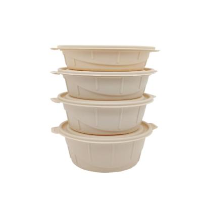 China Round Microwavable Corn Starch Round Biodegradable Jar Bowl Microwavable Boxes Biodegradable Food Container With Lid for sale