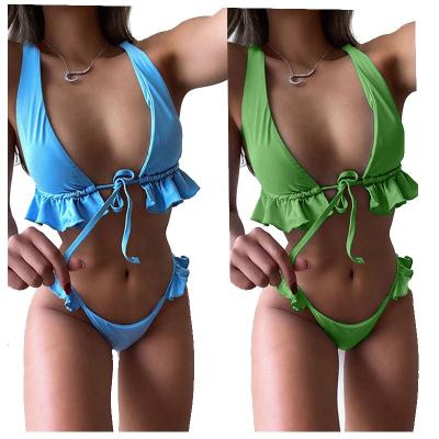 China New season KX-qy211 breathable stretching high wasted swimwear bikini ruffle plus size women swimwear 2021 for sale