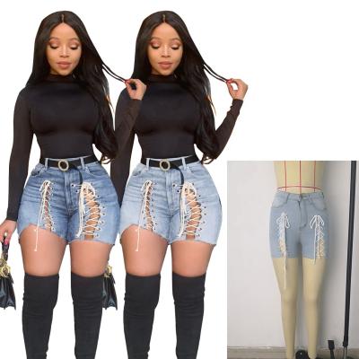 China Fashion high waist 4xl 5xl fashion street KX-PT8636 rip eyelet stretch bandage QUICK DRY blue jeans shorts plus size jeans for sale