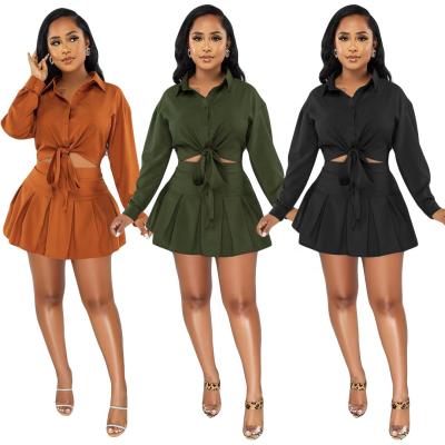 China Wholesale KX Anti-Static Two Piece Set Shirt Club Dress Pleat Elegant Dress Women Mini 2020 for sale