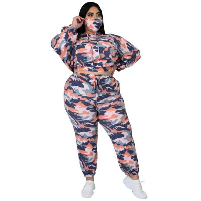 China KX QUICK DRY 2021 Fall Clothes Outfit Plus Size Lounge Wear Two Piece Sets Women Camouflage Home Wear Lounge Set for sale