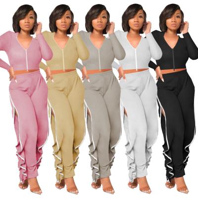 China KX-9028 Anti-wrinkle hot sale women fall fashion crop top ruffled pants two piece set 2 piece set dress pants for sale