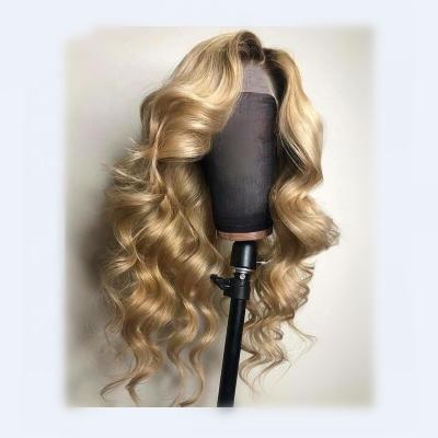 China Water Wave Glueless Full Lace Human Hair Wigs 4T613 Ombre Color Blonde Body Wave Wigs Bleached Knots for sale