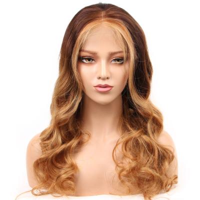 China Body Wave Ombre Lace Front Human Hair Wigs Honey Blonde Brown Body Wave 13x4 Mix Front Wigs #4/27 for sale