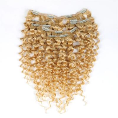 China Curly Loop Customized Blonde Color Jerry Curly Hair Clip In Human Hair Brazilian Remy Clip In Extensions Logo Hair Clips for sale