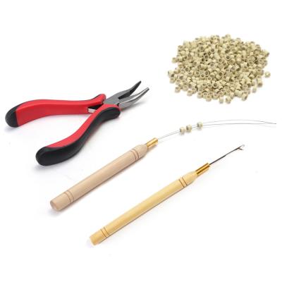 China Fashionable Ring Beads One Set Micro Plier+ Crochet Needles+ Loop Puller+ Silicone Tools For Hair Extensions for sale