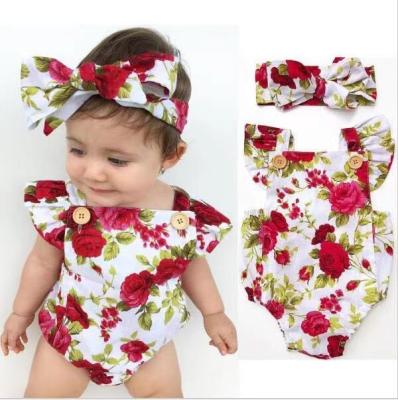 China Sunny Baby Baby Girls Clothes Floral Printing Baby Rising Suit + Turban Rompers for sale