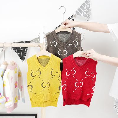 China Vintage Sunny Baby Children Sweaters 2021 Spring And Autumn New Sleeveless Knitted V-Neck Baby Clothes Baby Sweaters for sale