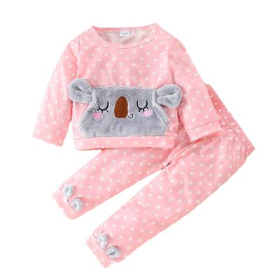 China Sunny Baby Spring Fall Children's Clothing Girls Plush Koala Polka Dot Pants Two Piece Set Casual for sale