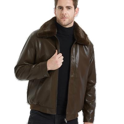 China Autumn and winter warm leather lapel collar men's regular removable fur collar leather jacket with plutoffs and thickened leather jacket for sale