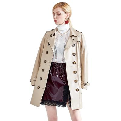 China 2021 Spring New Soft Sand Motorcycle Wind Leather Women's Long Anorak Coat European and American Coat à venda