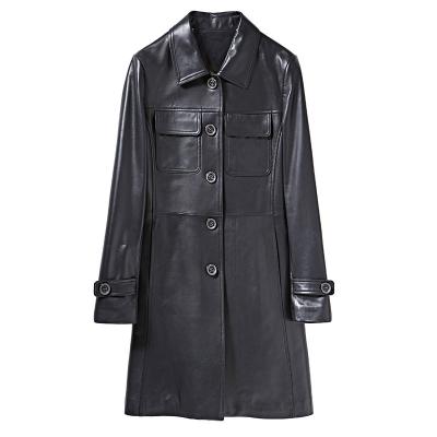 China Waterproof spring 2021 new leather women's leather in the European and American popular long leather coat for sale