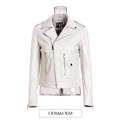 Chine [Long-term stocks] small waterproof leather jacket women slimming short white motorcycle leather jacket 2021 new coat women à vendre