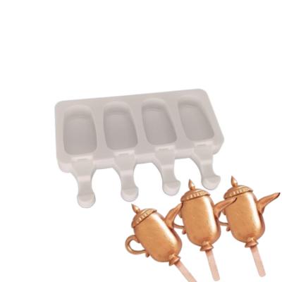 China 4 Cavity 3D Silicone Ice Cream Mold Sustainable Popsicle Molds Frozen Maker Molds for sale