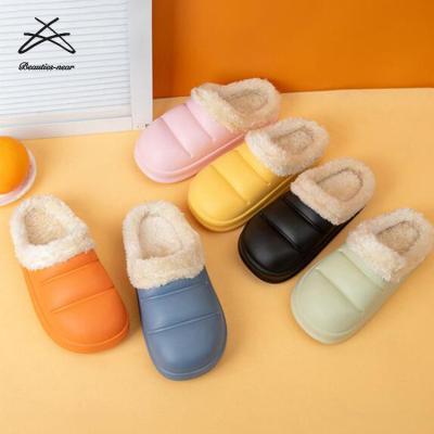 China Winter Unisex Women Anti-slippery Warm Soft Plush Hairy Female Fashion Waterproof Home Slipper Indoor Fur Slippers Slippers for sale