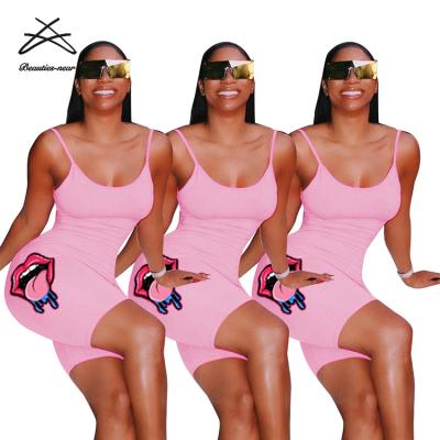 China 2021 New Arrival Breathable Women Ladies Pink Plus Size Sexy One Piece Romper Lip Halter Club Set Short Overalls Lady Casual Summer for sale