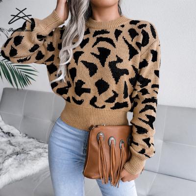 China 2022 Leopard Knitted Sweater Women Breathable Fashion Long Sleeve Pullovers For Women Crop Top Jumper Autumn Sweaters for sale