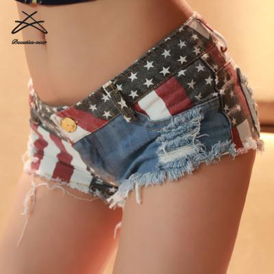 China 2022 USA flag sexy booty patches plus size denim breathable hot low waist shorts ripped womens jeans abbreviations for sale