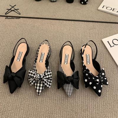 China Fashion Bow-knot Fashion 2022 Summer Women Open Heel Shoe Sandals Shoes Pointed Toe Low Heel Dress Pumps Shoes Ladies Elegant for sale